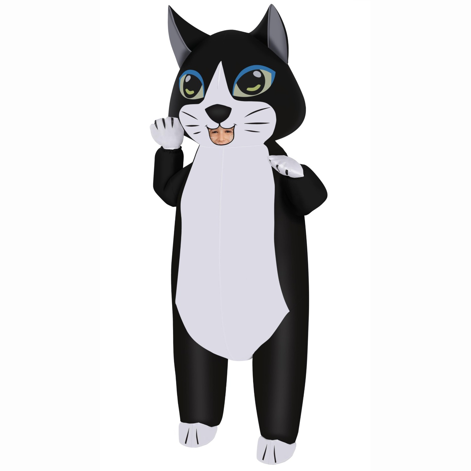 Cat Claw Bark - Şişme Kedi Kostümü Yetişkin, Siyah Beyaz